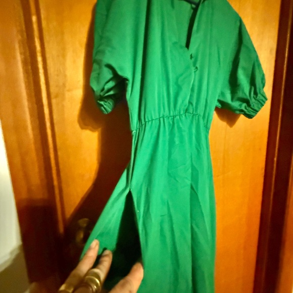 Zara Kelly Green Midi Dress & Matching Animal Skin Bag With Metal Chain Set NWOT - Picture 10 of 15